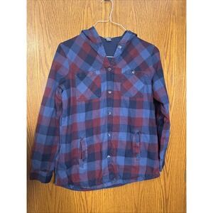 Eddie Bauer Women's Button Up Plaid Lined Hoodie Pockets‎ Size Medium
